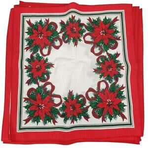 VTG 90s KMART POINSETTIA CHRISTMAS TABLECLOTH 62x80 NAPKIN SET (8) KITCHEN TABLE